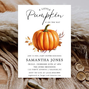 A Liitle Pumpkin Is on the Way Fall Baby Shower   Invitation