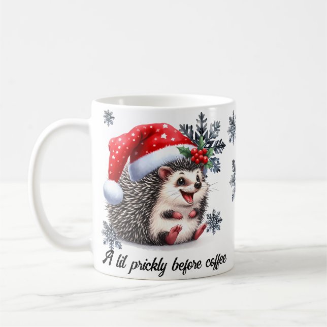 A lil prickly before coffee Christmas Mug (Left)