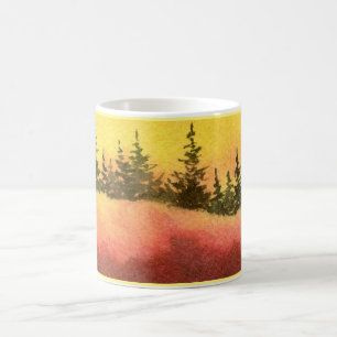 A line of pines great a glorious golden sunrise coffee mug