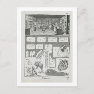 A lingerie maker's workshop and material, from the postcard