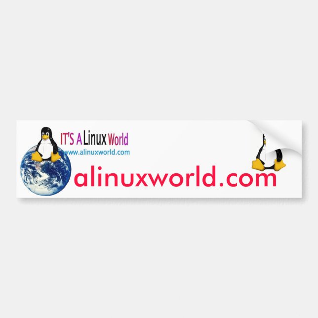 a linux world bumper sticker (Front)