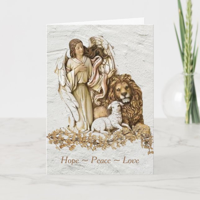 A Lion a Lamb and an Angel Bring Blessings Holiday Card (Front)