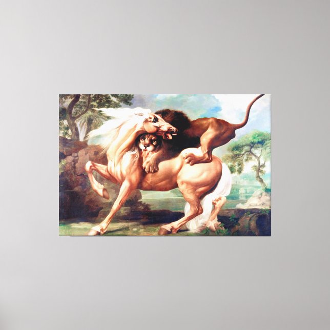 A Lion Attacking A Horse Painting-17620 Canvas Print (Front)