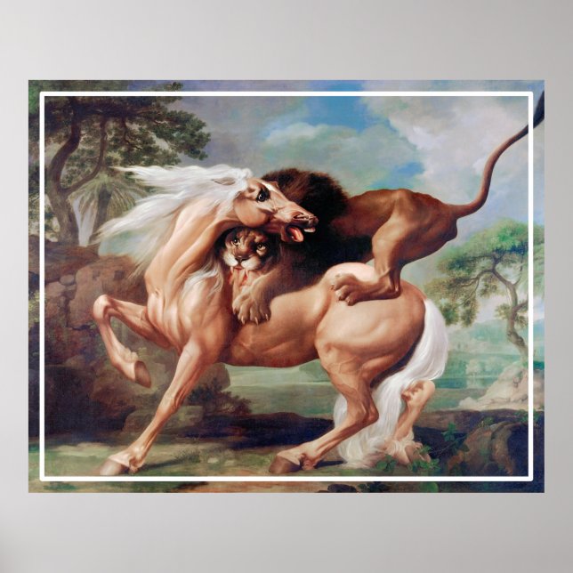 A Lion Attacking A Horse Painting-17620 Poster (Front)