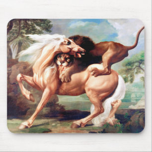 A Lion Attacking A Horse Painting Mouse Mat