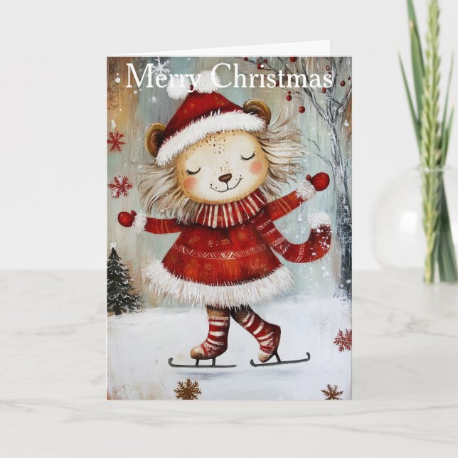 A Lion Ice Skating Holiday Card (Front)