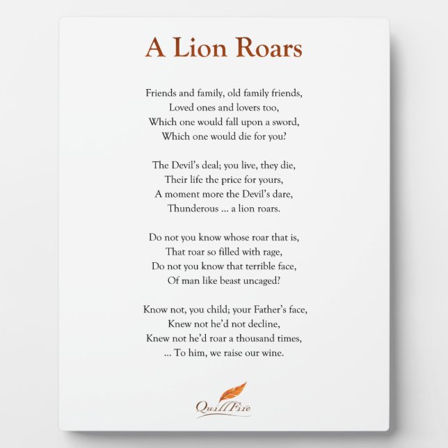 A Lion Roars Poem Plaque (Front)