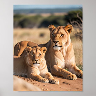 A Lioness with Her Cub  Poster