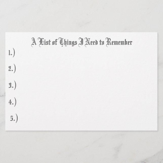 A List of Things I Need to Remember , 1.), 2.),... Stationery (Front)
