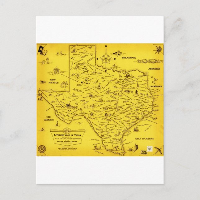 A Literary map of Texas by Dallas Pub Lib (1955) Postcard (Front)