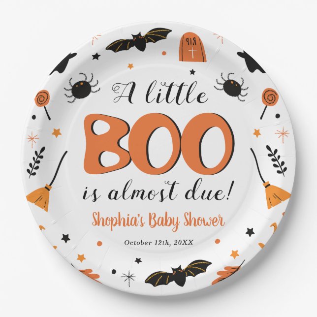 A litte Boo is almost due Halloween Baby Shower Paper Plate (Front)