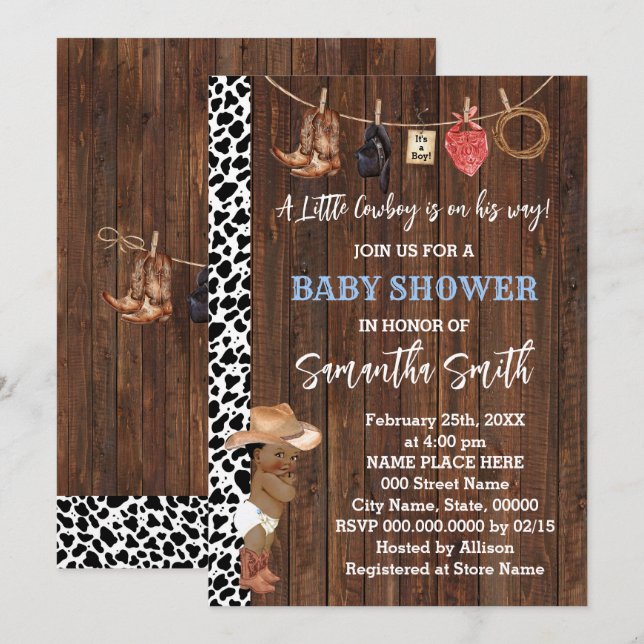 A Little AA Cowboy is his Way Western Baby Shower Invitation (Front/Back)