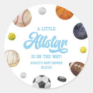 A Little Allstar Is On The Way! Sports Baby Shower Classic Round Sticker