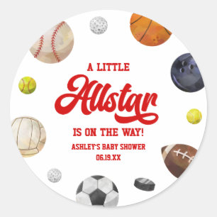 A Little Allstar Is On The Way! Sports Baby Shower Classic Round Sticker