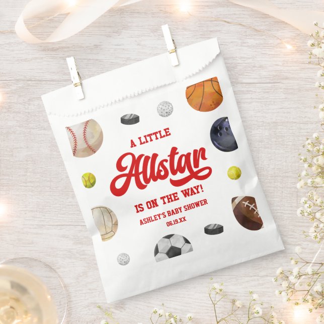 A Little Allstar Is On The Way! Sports Baby Shower Favour Bags (Clipped)