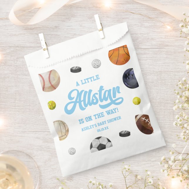 A Little Allstar Is On The Way! Sports Baby Shower Favour Bags (Clipped)
