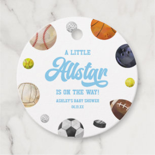 A Little Allstar Is On The Way! Sports Baby Shower Favour Tags