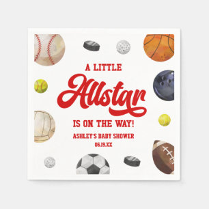 A Little Allstar Is On The Way! Sports Baby Shower Napkin