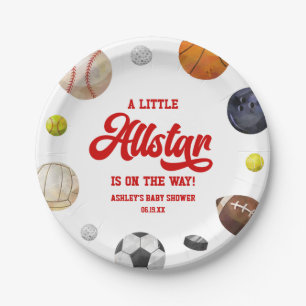 A Little Allstar Is On The Way! Sports Baby Shower Paper Plate