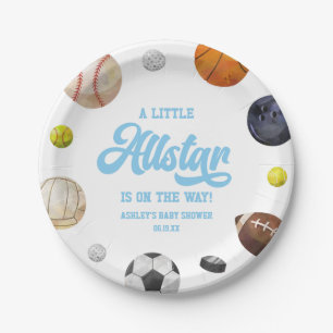 A Little Allstar Is On The Way! Sports Baby Shower Paper Plate