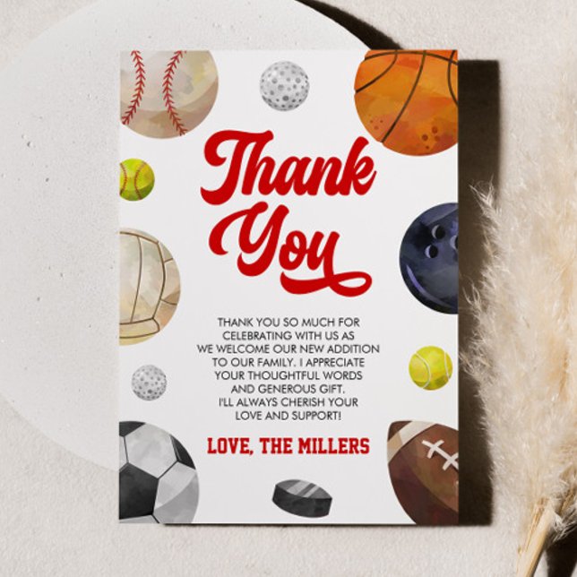 A Little Allstar Is On The Way! Sports Baby Shower Thank You Card (Creator Uploaded)