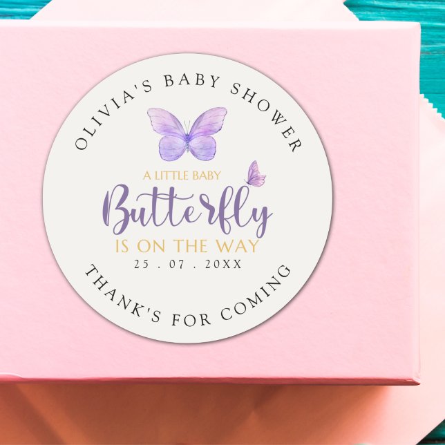 A Little Baby Butterfly is on The Way Baby shower Classic Round Sticker (Creator Uploaded)