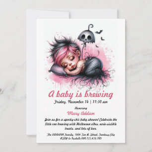 A Little Baby is Brewing   Pink Halloween Baby Sho Invitation