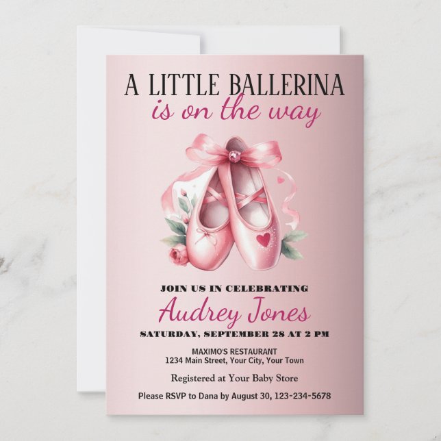 A Little Ballerina Is On The Way Baby Shower Invitation (Front)