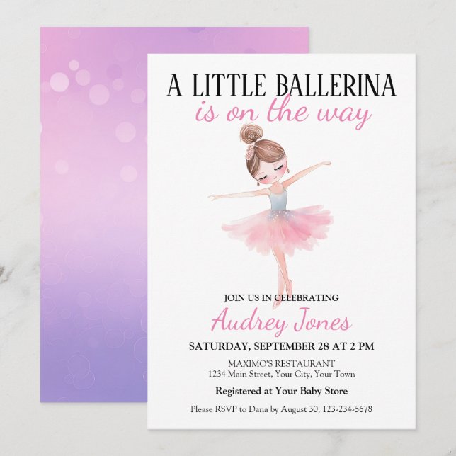 A Little Ballerina Is On The Way Baby Shower Invitation (Front/Back)