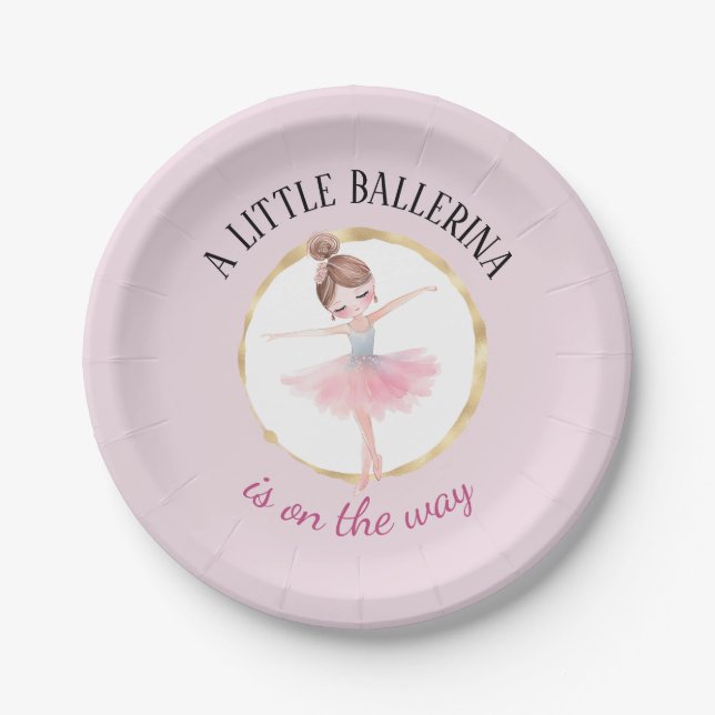 A Little Ballerina Is On The Way Baby Shower Paper Plate (Front)