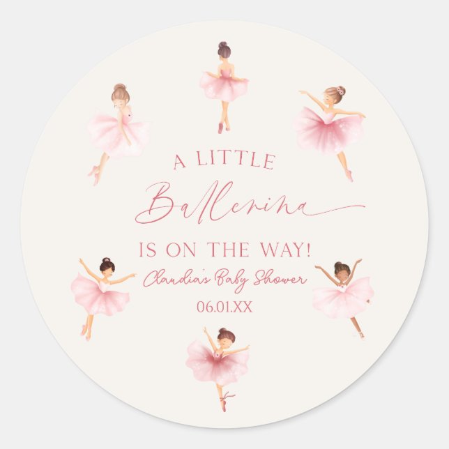 A Little Ballerina Pink Ballet Baby Shower Classic Round Sticker (Front)