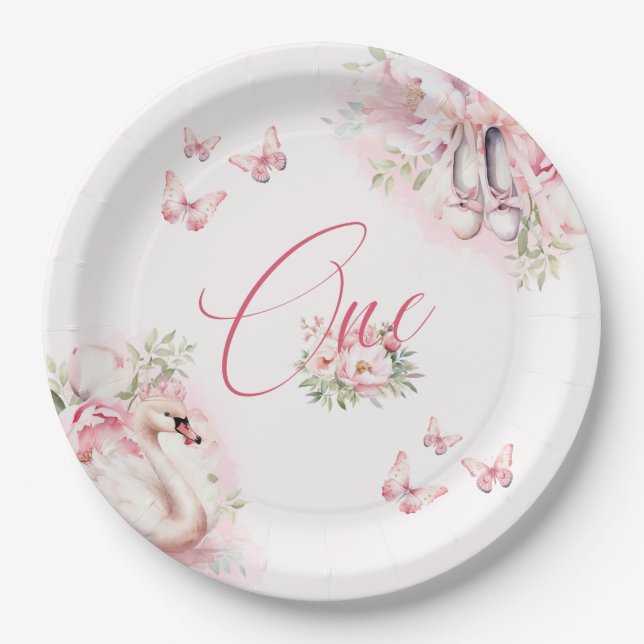 A Little Ballerina Swan Lake First Birthday Paper Plate (Front)