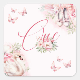 A Little Ballerina Swan Lake First Birthday Square Sticker