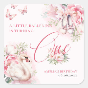 A Little Ballerina Swan Lake First Birthday Square Sticker
