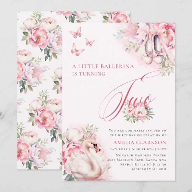 A Little Ballerina Swan Lake Second Birthday Invitation (Front/Back)