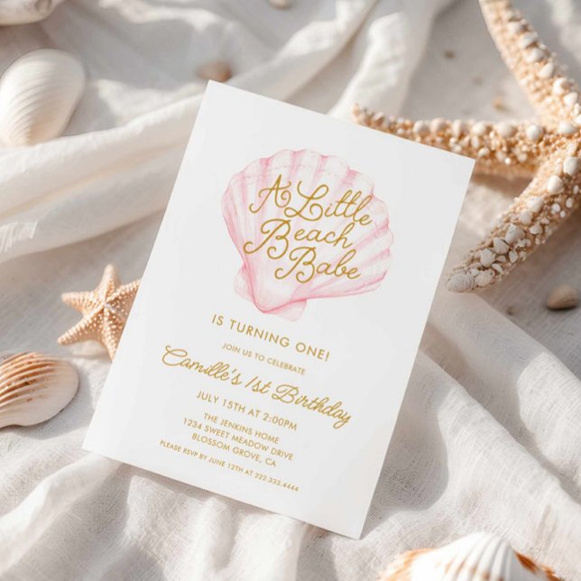 A little Beach Babe Girl 1st Birthday Invitation (A Little Beach Babe baby shower invitation)