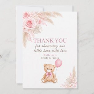 A Little Bear Pink Teddy Bear Baby Shower Thank You Card
