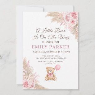 A Little Bear Pink Teddy Bear Girl Baby Shower Invitation