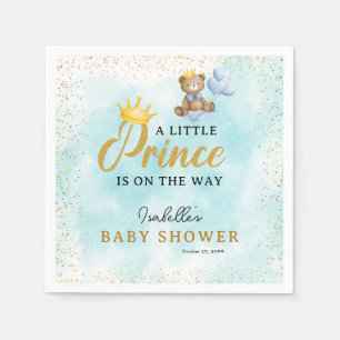A Little Bear Prince Blue Gold Boy Baby Shower Napkin