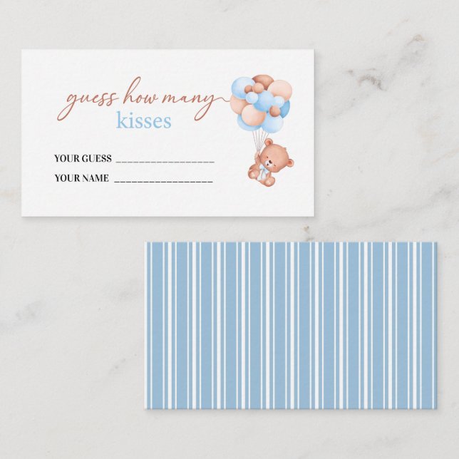 A little bearly  baby shower how many kisses  enclosure card (Front/Back)