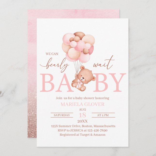 A Little Bearly baby shower Invitation (Front/Back)