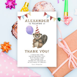 A Little Beaver 3th Birthday Party  Thank You Card