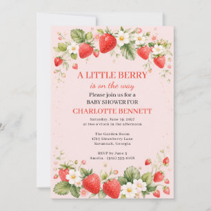 A Little Berry Strawberry Floral Baby Shower Invitation
