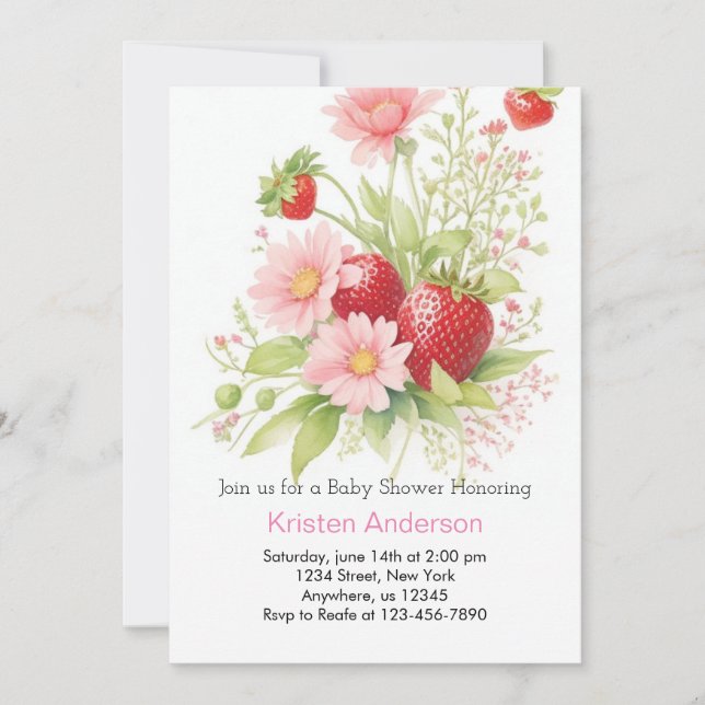 A Little Berry Watercolor Girl Baby Shower Invitation (Front)