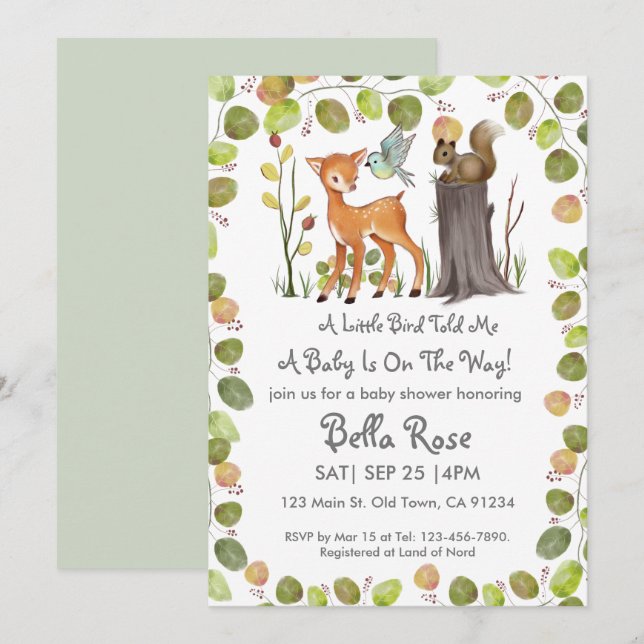 A Little Bird Told Me  Baby Shower Invitation (Front/Back)