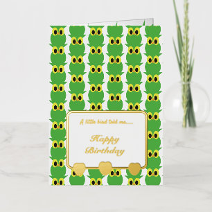 A little bird told me Green Owls Happy Birthday Foil Greeting Card