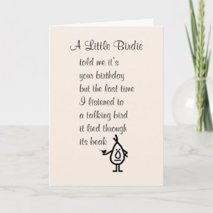 A Little Birdie A Funny Happy Birthday Poem Card