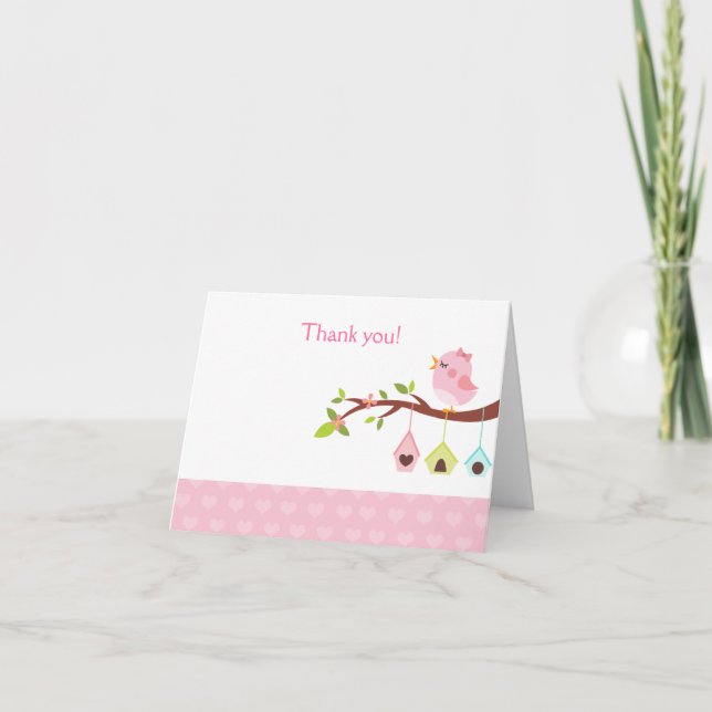 A Little Birdie (Pink) Birthday Thank you Card (Front)