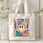 A Little Bit Dramatic Funny Groovy Saying Tote Bag<br><div class="desc">A Little Bit Dramatic Funny Groovy Saying Typography Tote Bag features the text "A Little Bit Dramatic" in modern typography on a pink chequerboard background with groovy flowers,  lightening bolts and a smiling face. Designed by Evco Studio www.zazzle.com/store/evcostudio</div>