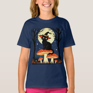 A Little Black Witchy Cat Sitting On A Toadstool 1 T-Shirt